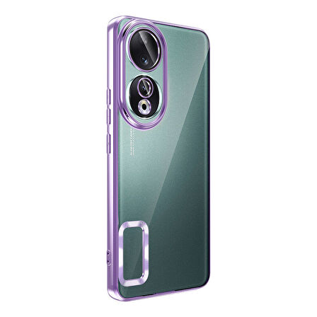 Huawei Honor 90 Kılıf Kamera Korumalı Logo Gösteren Zore Omega Kapak-Gümüş