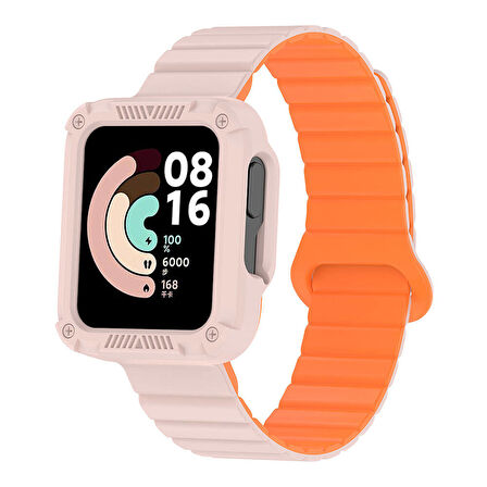 Xiaomi Redmi Watch 1 Silikon Kordon Zore KRD-105 Strap Kayış-Pembe-Turuncu