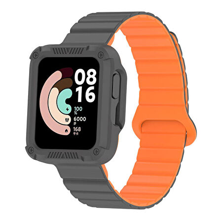 Xiaomi Redmi Watch 1 Silikon Kordon Zore KRD-105 Strap Kayış-Gri-Turuncu