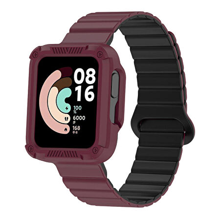 Xiaomi Redmi Watch 2 Silikon Kordon Zore KRD-105 Strap Kayış-Koyu Kırmızı-Siyah