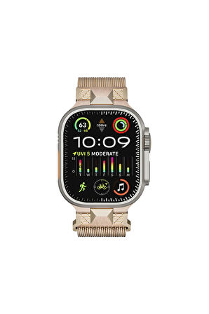 Apple Watch Ultra 49mm Ensueno KRD-107 Metal Hasır Kordon-Starlight