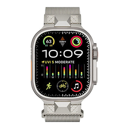 Apple Watch Ultra 49mm Zore KRD-107 Metal Hasır Kordon-Gri