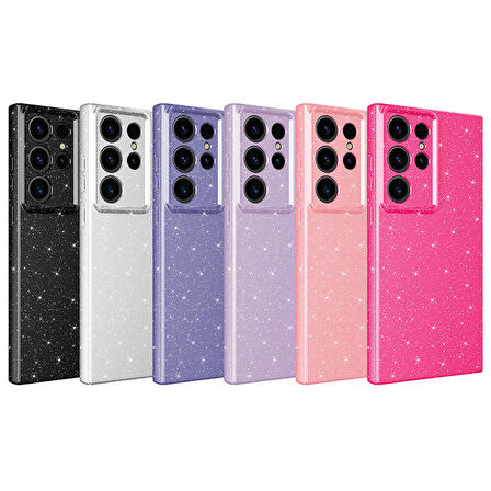 Galaxy S24 Ultra Kılıf Kamera Korumalı Simli Lüks Zore Koton Kapak-Pembe