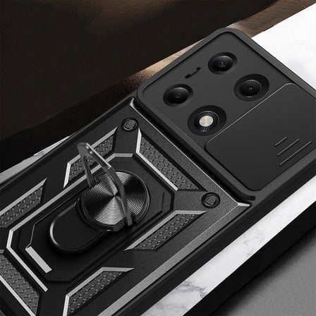 Xiaomi Redmi Note 13 Pro 4G Kılıf Sürgülü Kamera Koruyucu Manyetik Standlı Tank Koruma Alan Tech