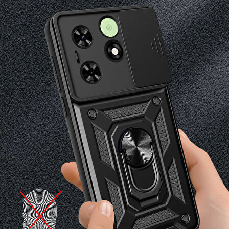 Tecno Spark 20 Kılıf Magnetik Standlı Kamera Korumalı Zore Sürgülü Vega Kapak-Mavi