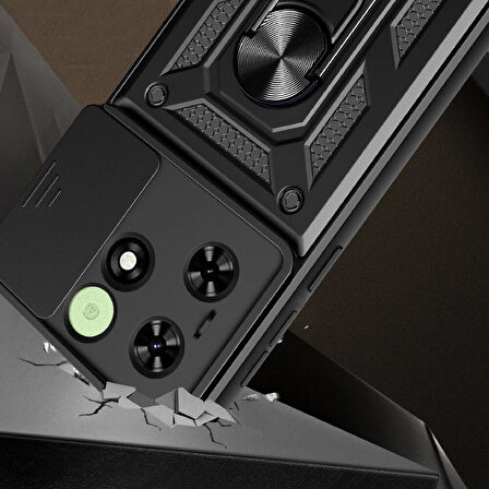 Tecno Spark 20C Kılıf Magnetik Standlı Kamera Korumalı Zore Sürgülü Vega Kapak-Mavi