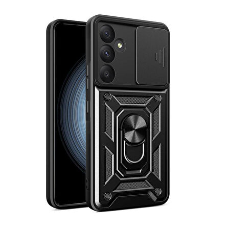 Galaxy A55 Kılıf Magnetik Standlı Kamera Korumalı Zore Sürgülü Vega Kapak-Siyah