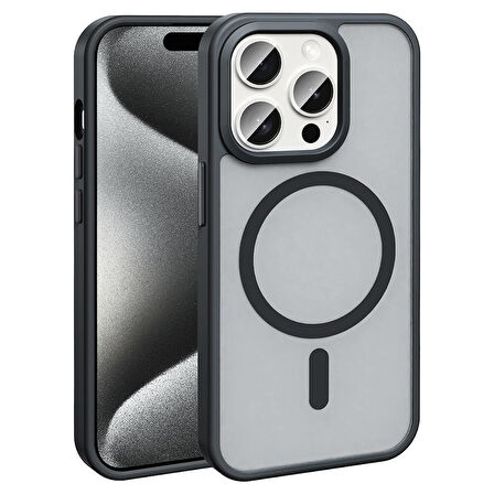 iPhone 15 Pro Kılıf Magsafe Şarj Özellikli Mat Arka Yüzey Zore Sio Kapak-Siyah