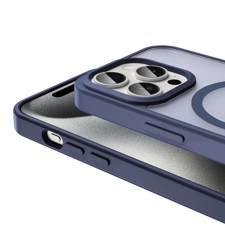 iPhone 15 Pro Kılıf Magsafe Şarj Özellikli Mat Arka Yüzey Zore Sio Kapak-Lacivert