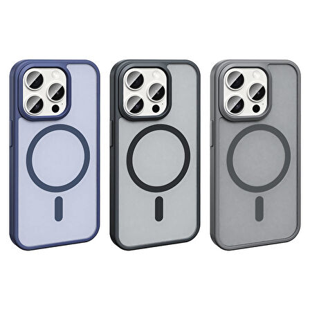 iPhone 15 Pro Kılıf Magsafe Şarj Özellikli Mat Arka Yüzey Zore Sio Kapak-Lacivert