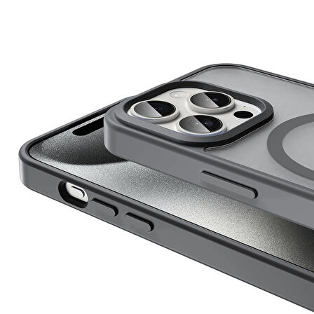 iPhone 15 Pro Kılıf Magsafe Şarj Özellikli Mat Arka Yüzey Zore Sio Kapak-Gri
