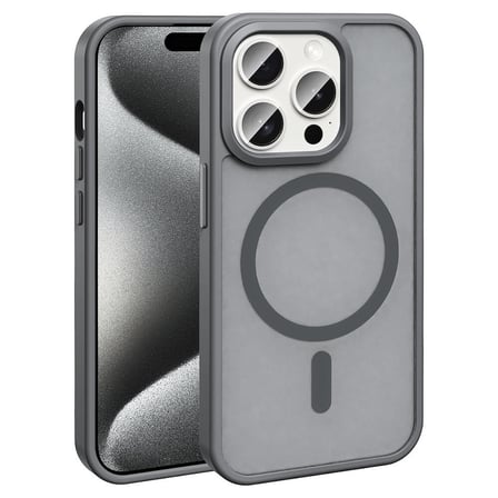 iPhone 15 Pro Kılıf Magsafe Şarj Özellikli Mat Arka Yüzey Zore Sio Kapak-Gri