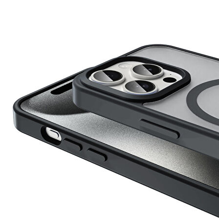 iPhone 15 Pro Max Kılıf Magsafe Şarj Özellikli Mat Arka Yüzey Zore Sio Kapak-Lacivert