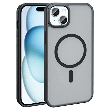 Apple iPhone 14 Plus Kılıf Magsafe Şarj Özellikli Mat Arka Yüzey Zore Sio Kapak-Siyah