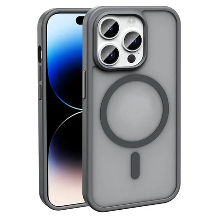 iPhone 14 Pro Max Kılıf Magsafe Şarj Özellikli Mat Arka Yüzey Zore Sio Kapak-Gri