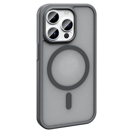 iPhone 14 Pro Max Kılıf Magsafe Şarj Özellikli Mat Arka Yüzey Zore Sio Kapak-Gri