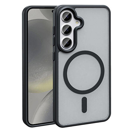 Galaxy S24 Kılıf Magsafe Şarj Özellikli Mat Arka Yüzey Zore Sio Kapak-Siyah