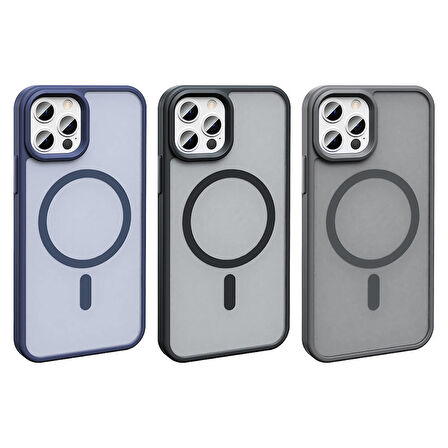 Apple iPhone 12 Pro Kılıf Magsafe Şarj Özellikli Mat Arka Yüzey Zore Sio Kapak-Gri