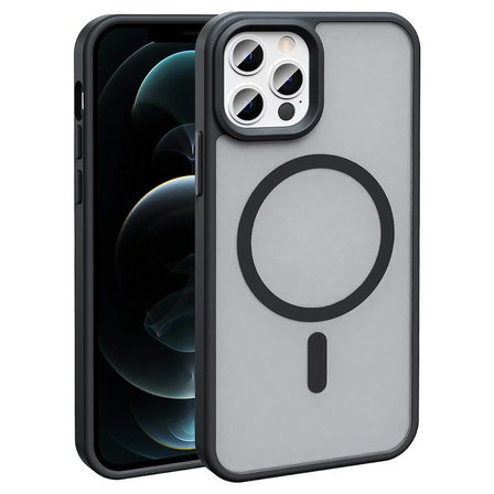 Apple iPhone 12 Pro Max Kılıf Magsafe Şarj Özellikli Mat Arka Yüzey Zore Sio Kapak-Siyah