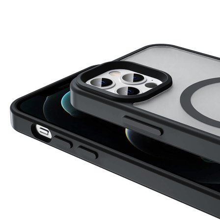 Apple iPhone 12 Pro Max Kılıf Magsafe Şarj Özellikli Mat Arka Yüzey Zore Sio Kapak-Siyah