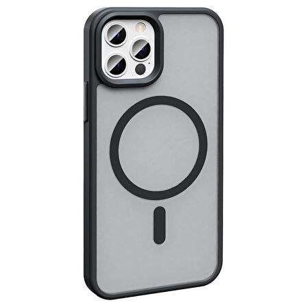 Apple Uyumlu iPhone 13 Pro Max Kılıf Magsafe Şarj Özellikli Mat Arka Yüzey Zore Sio Kapak-Siyah