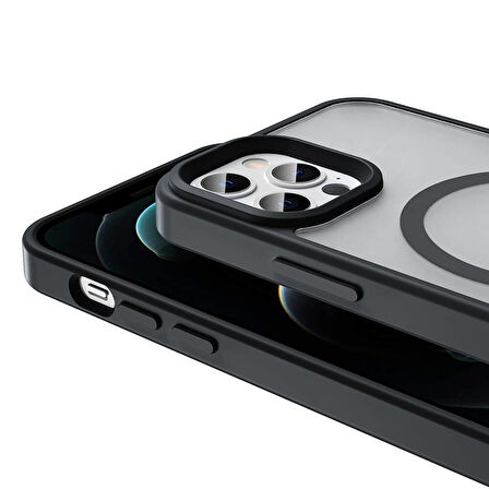 Vendas iPhone 13 Pro Max Kılıf Magsafe Şarj Özellikli Mat Arka Yüzey Zore Sio Kapak-Siyah