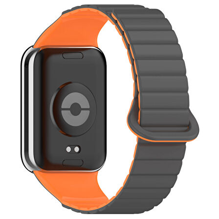 Xiaomi Redmi Watch 4 Silikon Kordon Zore KRD-105 Strap Kayış-Gri-Turuncu