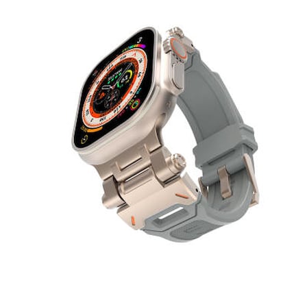 Lexroo Apple Watch 44mm Metal Başlıklı Silikon Kordon - Starlight Grey