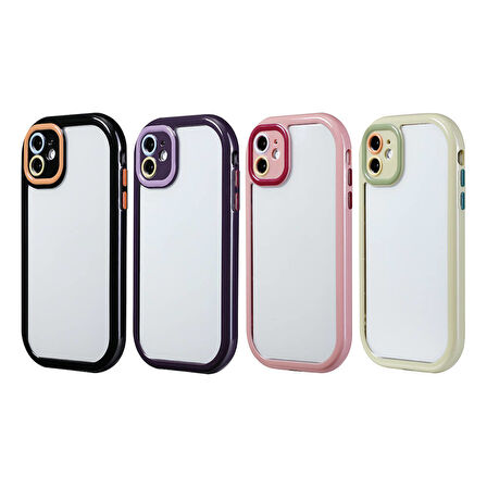 iPhone 11 Kılıf Kamera Korumalı Renkli Kenar ve Çerçeve Tasarımlı Zore Vitamin Kapak-Derin Mor
