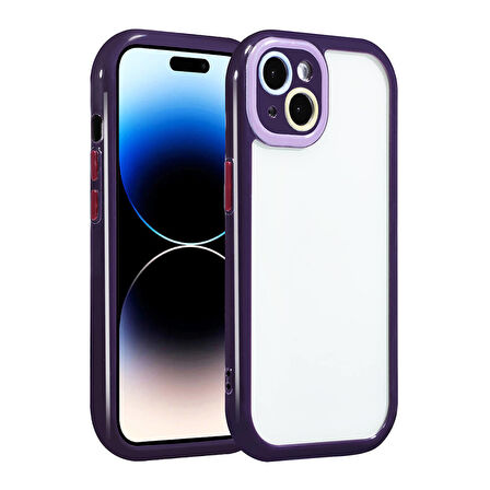 Apple iPhone 14 Kılıf Kamera Korumalı Renkli Kenar ve Çerçeve Tasarımlı Zore Vitamin Kapak-Derin Mor
