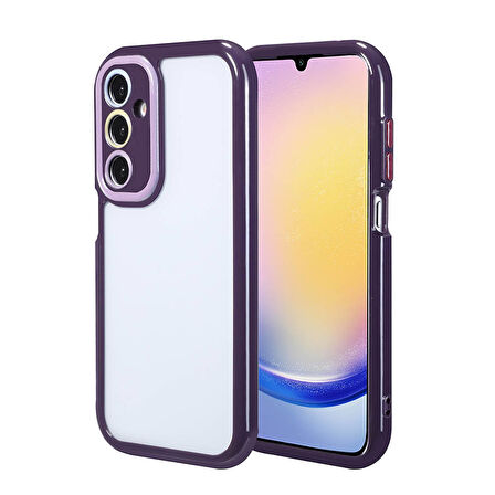 Galaxy A25 Kılıf Kamera Korumalı Renkli Kenar ve Çerçeve Tasarımlı Zore Vitamin Kapak-Derin Mor