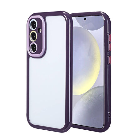 Galaxy S24 Kılıf Kamera Korumalı Renkli Kenar ve Çerçeve Tasarımlı Zore Vitamin Kapak-Derin Mor