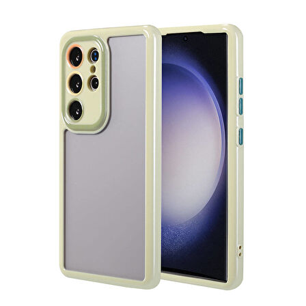 Galaxy S23 Ultra Kılıf Kamera Korumalı Renkli Kenar ve Çerçeve Tasarımlı Zore Vitamin Kapak-Yeşil