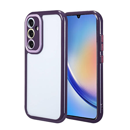 Galaxy A34 Kılıf Kamera Korumalı Renkli Kenar ve Çerçeve Tasarımlı Zore Vitamin Kapak-Derin Mor