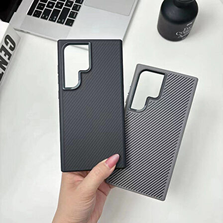 Galaxy S24 Ultra Kılıf Magsafe Şarj Özellikli Karbon Fiber Görünümlü Zore Troy Kapak-Siyah