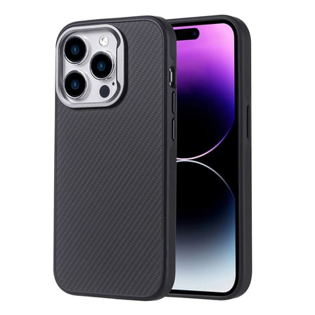 iPhone 14 Pro Max Kılıf Magsafe Şarj Özellikli Karbon Fiber Görünümlü Zore Troy Kapak-Siyah