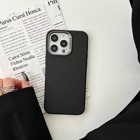 Apple iPhone 14 Pro Max Kılıf Magsafe Şarj Özellikli Karbon Fiber Görünümlü Zore Troy Kapak-Gümüş