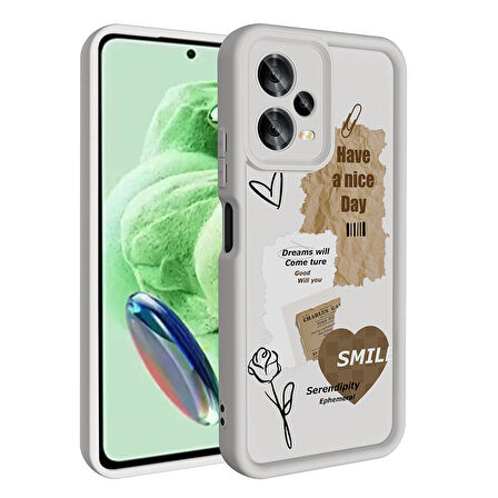 Xiaomi Redmi Note 12 5G Kılıf Kamera Korumalı Baskılı Arka Yüzey Zore Klas Kapak-Beyaz