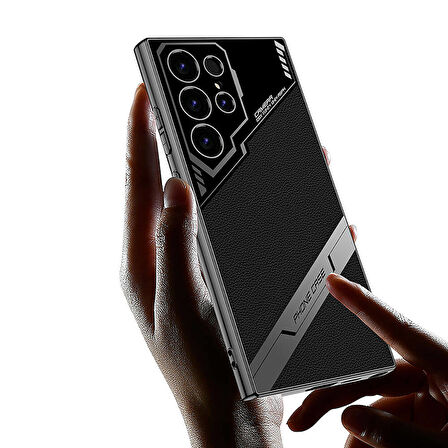 Galaxy S23 Ultra Kılıf Kamera Korumalı Suni Deri Tasarım Zore Yeni Seri Procase Kapak-Siyah