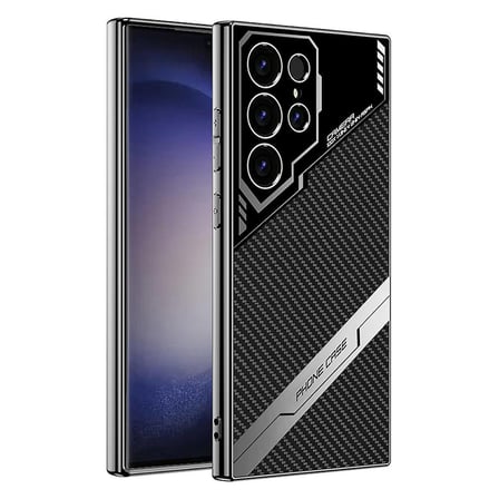 Galaxy S23 Ultra Kılıf Kamera Korumalı Karbon Tasarım MKST Yeni Seri Procase Kapak-Siyah Karbon