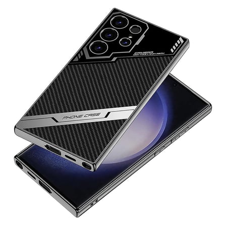 Galaxy S23 Ultra Kılıf Kamera Korumalı Karbon Tasarım MKST Yeni Seri Procase Kapak-Siyah Karbon
