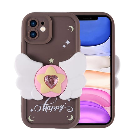 iPhone 11 Kılıf Kamera Korumalı Figür Tasarımlı NRTK Kapya Kapak-Koyu Kahve