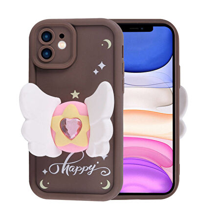 iPhone 11 Kılıf Kamera Korumalı Figür Tasarımlı Zore Kapya Kapak-Pembe Koyu