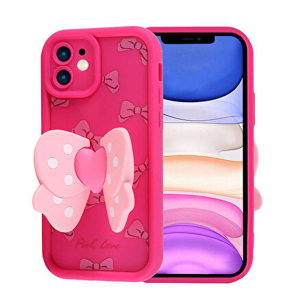 iPhone 11 Kılıf Kamera Korumalı Figür Tasarımlı Zore Kapya Kapak-Pembe Koyu