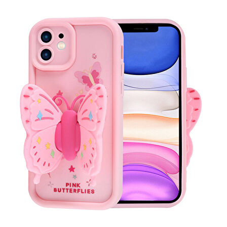 iPhone 11 Kılıf Kamera Korumalı Figür Tasarımlı Zore Kapya Kapak-Pembe Koyu