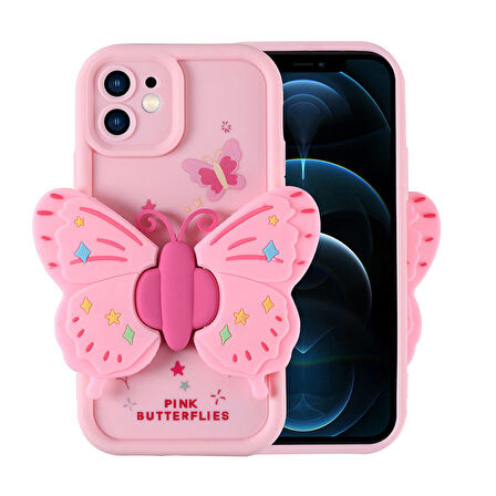 iPhone 12 Kılıf Kamera Korumalı Figür Tasarımlı Zore Kapya Kapak-Pembe Açık