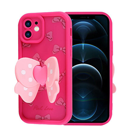 iPhone 12 Kılıf Kamera Korumalı Figür Tasarımlı Zore Kapya Kapak-Pembe Açık