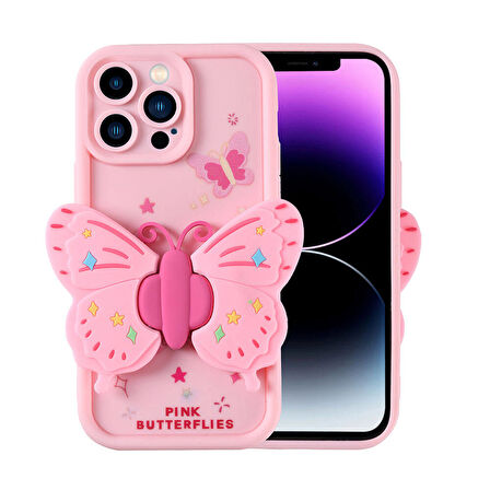 iPhone 14 Pro Max Kılıf Kamera Korumalı Figür Tasarımlı Zore Kapya Kapak-Pembe Açık