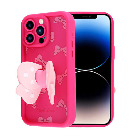 iPhone 14 Pro Kılıf Kamera Korumalı Figür Tasarımlı Zore Kapya Kapak-Pembe Açık