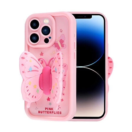 iPhone 14 Pro Kılıf Kamera Korumalı Figür Tasarımlı Zore Kapya Kapak-Pembe Açık